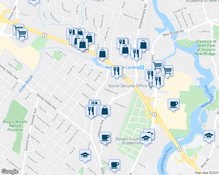 map of restaurants, bars, coffee shops, grocery stores, and more near 960 Main Street in Hackensack