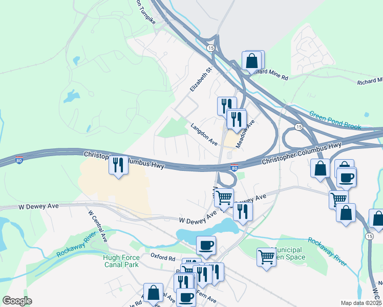 map of restaurants, bars, coffee shops, grocery stores, and more near 744 Upper Way in Wharton