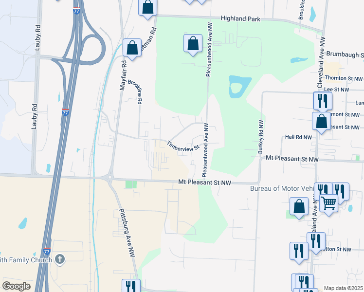map of restaurants, bars, coffee shops, grocery stores, and more near 3872 Beech Hill Road Northwest in North Canton