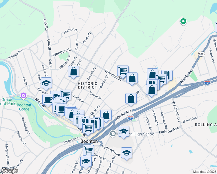 map of restaurants, bars, coffee shops, grocery stores, and more near 27 Hickory Lane in Boonton