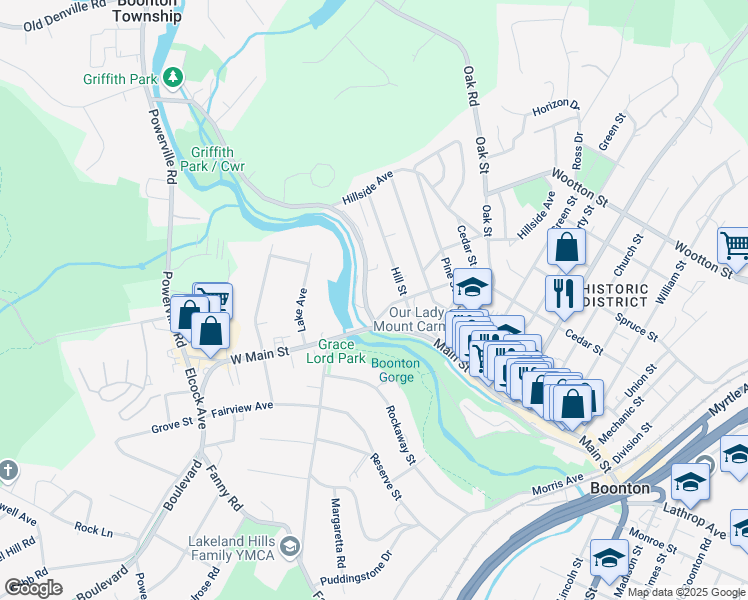 map of restaurants, bars, coffee shops, grocery stores, and more near 121 North Main Street in Boonton Township