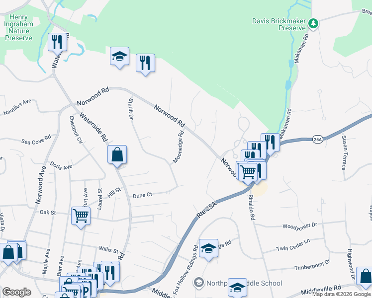 map of restaurants, bars, coffee shops, grocery stores, and more near 12 Moonedge Road in Northport