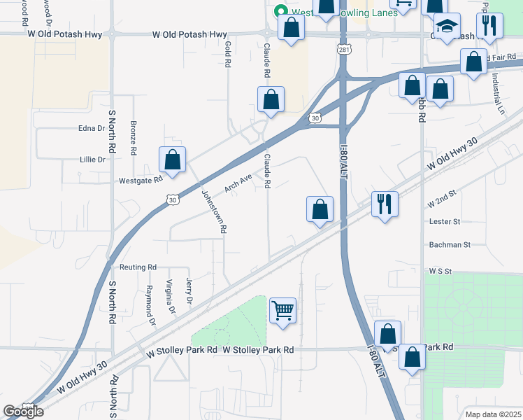 map of restaurants, bars, coffee shops, grocery stores, and more near 1080 Claude Road in Grand Island