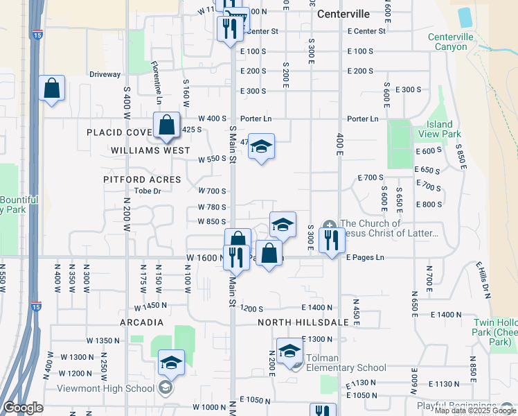 map of restaurants, bars, coffee shops, grocery stores, and more near 625 South Main Street in Centerville