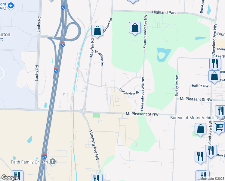 map of restaurants, bars, coffee shops, grocery stores, and more near 8661 Grimes Avenue Northwest in North Canton