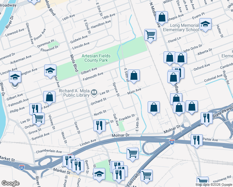 map of restaurants, bars, coffee shops, grocery stores, and more near 5 Sabo Court in Elmwood Park