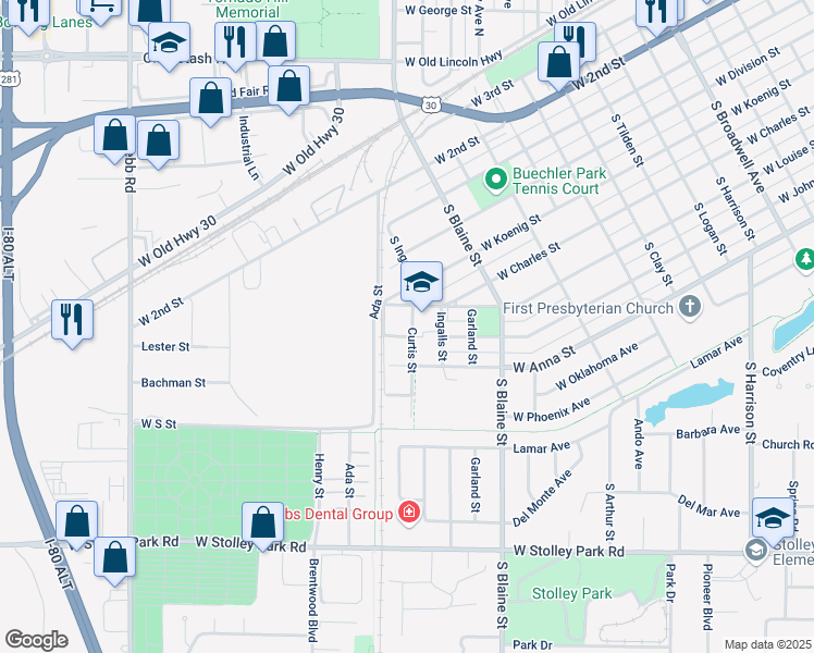 map of restaurants, bars, coffee shops, grocery stores, and more near 2954-2998 West Louise Street in Grand Island