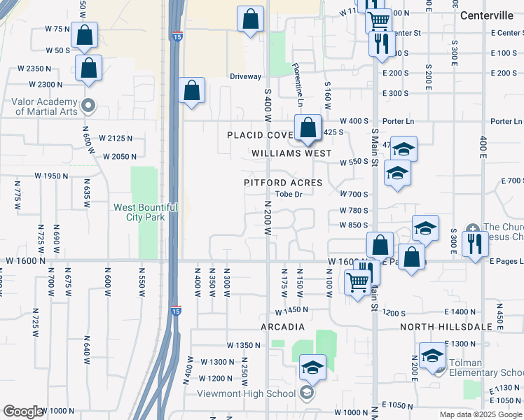 map of restaurants, bars, coffee shops, grocery stores, and more near 208 Lyman Lane in Bountiful
