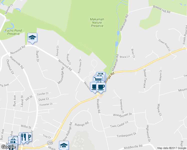 map of restaurants, bars, coffee shops, grocery stores, and more near 1 Gerriet Court in Northport