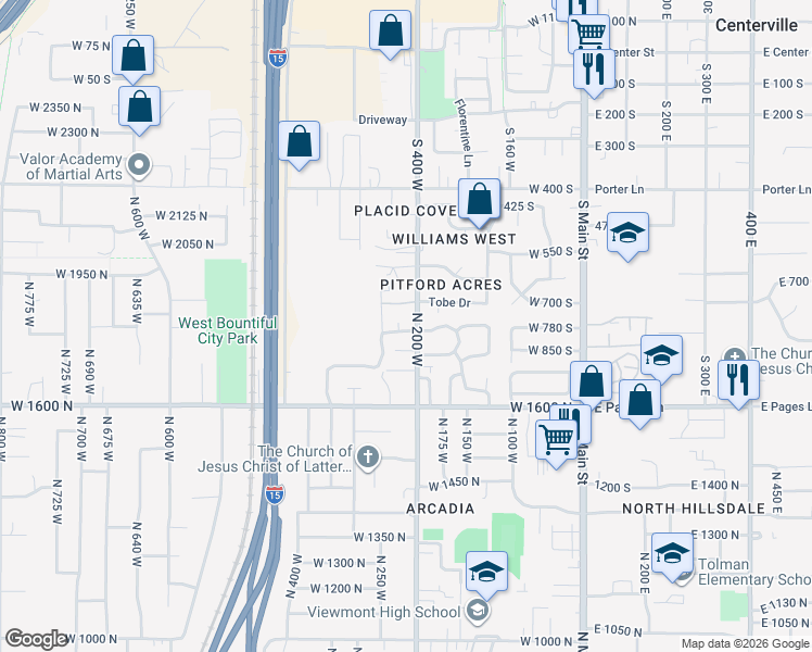 map of restaurants, bars, coffee shops, grocery stores, and more near 21 Pages Place Drive in Bountiful