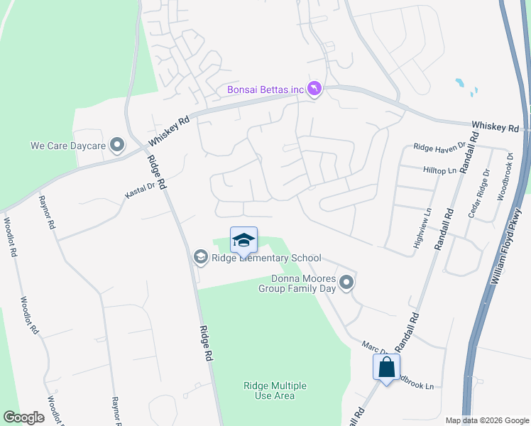 map of restaurants, bars, coffee shops, grocery stores, and more near 475 Stratford Lane in Ridge