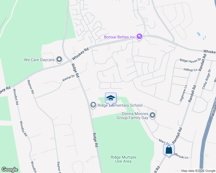 map of restaurants, bars, coffee shops, grocery stores, and more near 487 Stratford Lane in Ridge