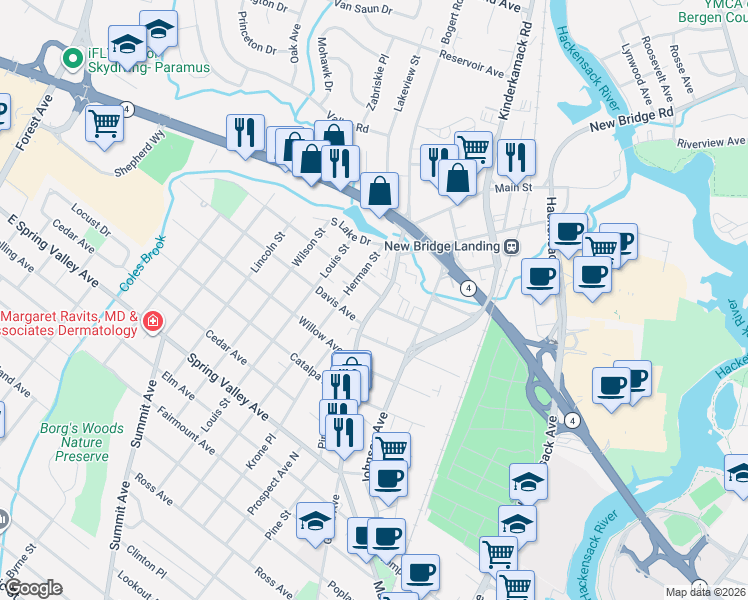map of restaurants, bars, coffee shops, grocery stores, and more near 270 Herman Street in Hackensack