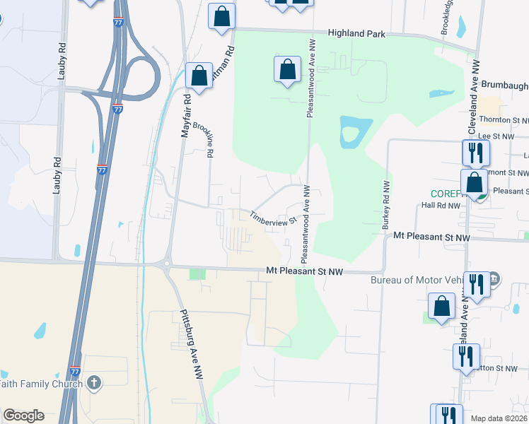 map of restaurants, bars, coffee shops, grocery stores, and more near 3893 Beech Hill Road Northwest in North Canton