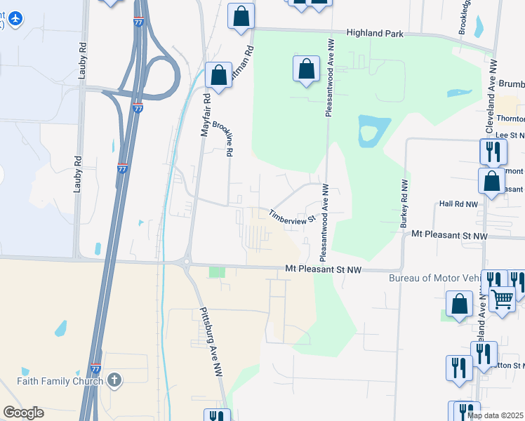 map of restaurants, bars, coffee shops, grocery stores, and more near 3893 Beech Hill Road Northwest in North Canton