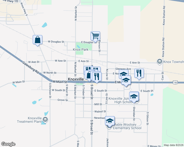 map of restaurants, bars, coffee shops, grocery stores, and more near 300 East North Street in Knoxville