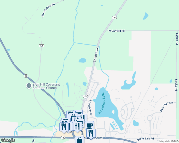 map of restaurants, bars, coffee shops, grocery stores, and more near 14380 South Avenue in Columbiana