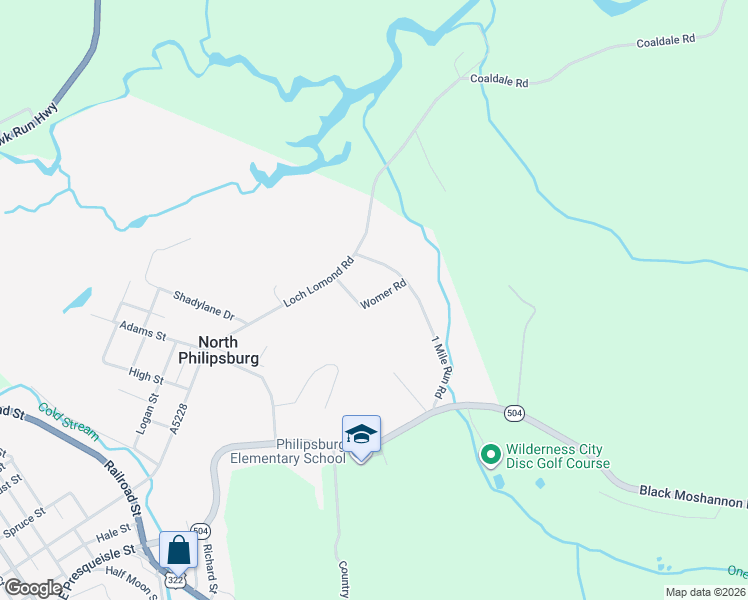 map of restaurants, bars, coffee shops, grocery stores, and more near Womer Road in North Philipsburg