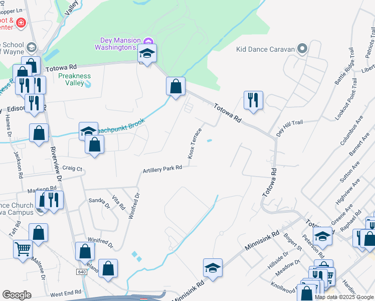 map of restaurants, bars, coffee shops, grocery stores, and more near 24 Knox Terrace in Totowa