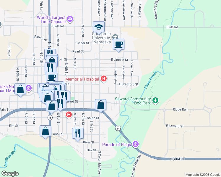 map of restaurants, bars, coffee shops, grocery stores, and more near 234 Greenwood Avenue in Seward