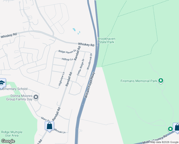 map of restaurants, bars, coffee shops, grocery stores, and more near 39 Woodbrook Drive in Ridge