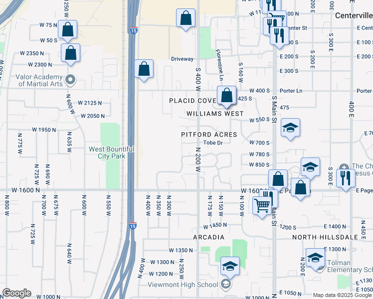 map of restaurants, bars, coffee shops, grocery stores, and more near 234 Leah Circle in Bountiful