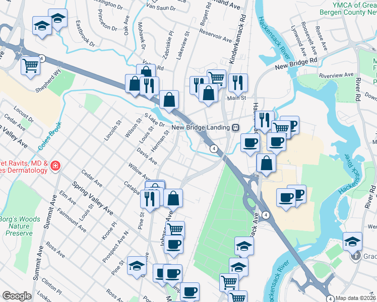 map of restaurants, bars, coffee shops, grocery stores, and more near 259 Johnson Avenue in River Edge