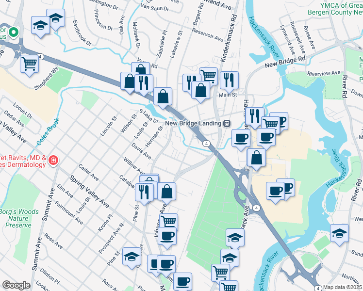 map of restaurants, bars, coffee shops, grocery stores, and more near 259 Johnson Avenue in River Edge