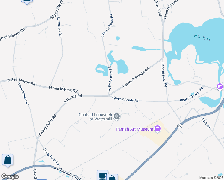 map of restaurants, bars, coffee shops, grocery stores, and more near 5 Lower 7 Ponds Road in Water Mill