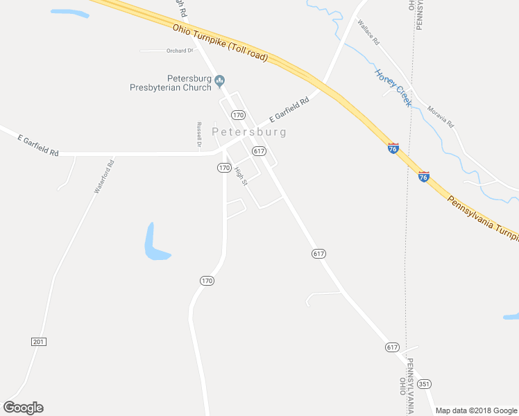 map of restaurants, bars, coffee shops, grocery stores, and more near 18125 High Street in Petersburg