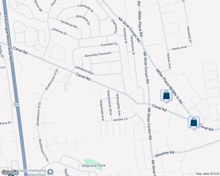 map of restaurants, bars, coffee shops, grocery stores, and more near 8 Madrid Court in Mount Sinai