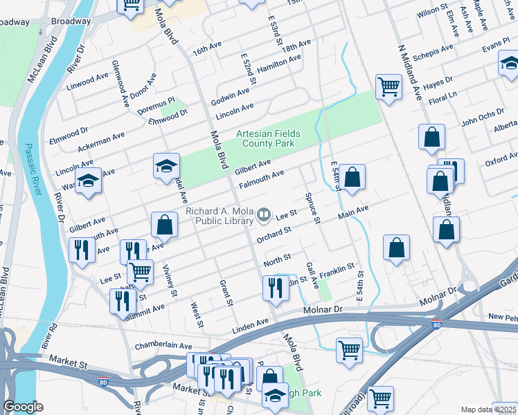 map of restaurants, bars, coffee shops, grocery stores, and more near 228 Philip Avenue in Elmwood Park