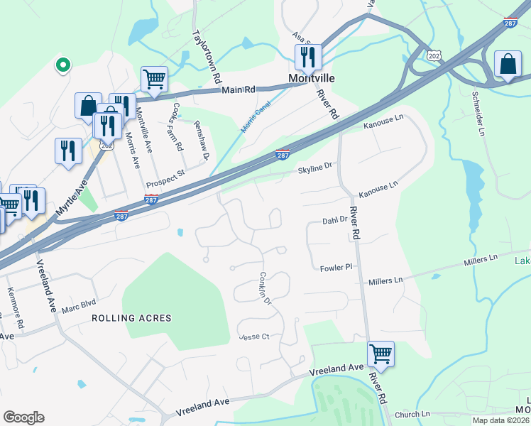 map of restaurants, bars, coffee shops, grocery stores, and more near 35 Louis Drive in Montville