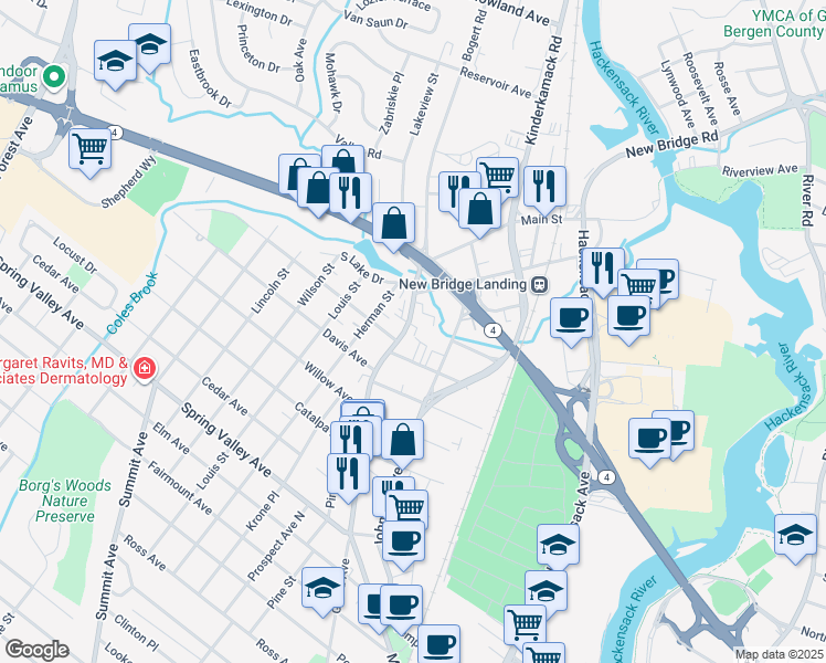 map of restaurants, bars, coffee shops, grocery stores, and more near 960 Main Street in Hackensack