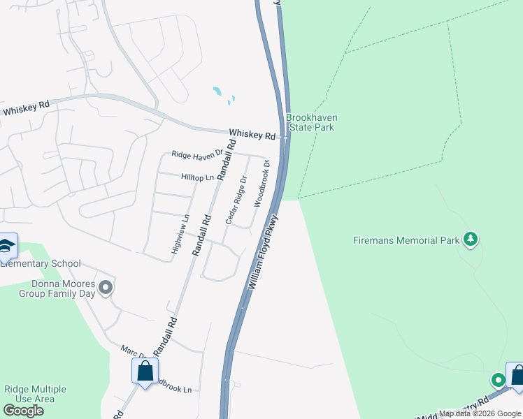 map of restaurants, bars, coffee shops, grocery stores, and more near 39 Woodbrook Drive in Ridge
