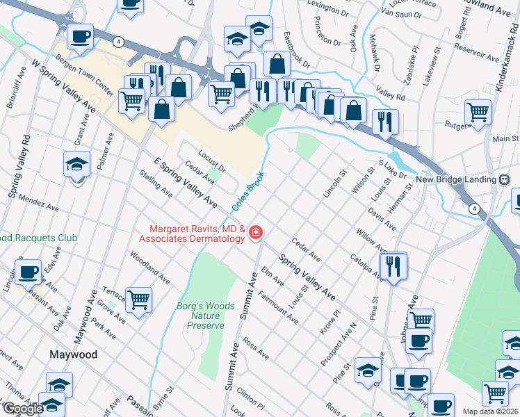 map of restaurants, bars, coffee shops, grocery stores, and more near 236 Cedar Avenue in Hackensack