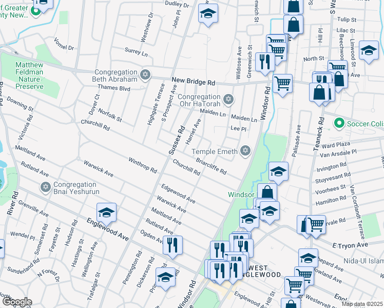 map of restaurants, bars, coffee shops, grocery stores, and more near 383 Briarcliffe Road in Bergenfield