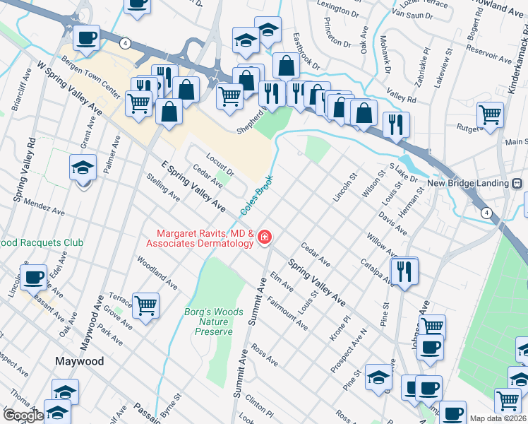 map of restaurants, bars, coffee shops, grocery stores, and more near 236 Cedar Avenue in Hackensack
