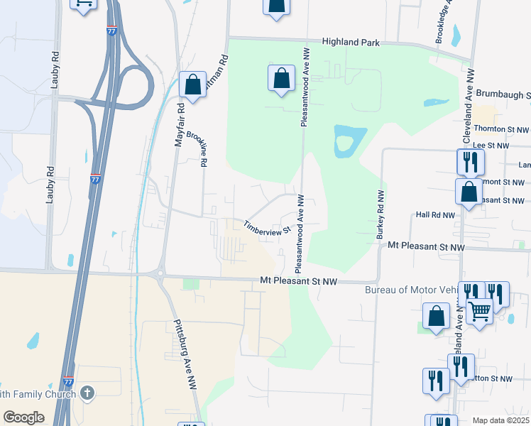 map of restaurants, bars, coffee shops, grocery stores, and more near 3874 Beech Hill Road Northwest in North Canton