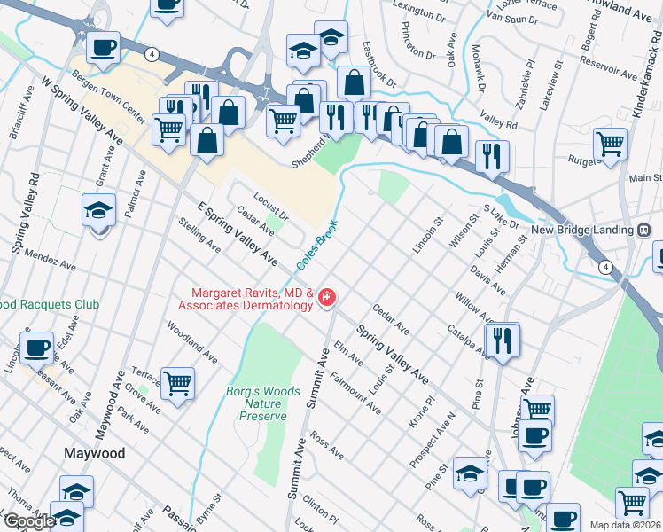 map of restaurants, bars, coffee shops, grocery stores, and more near 236 Cedar Avenue in Hackensack