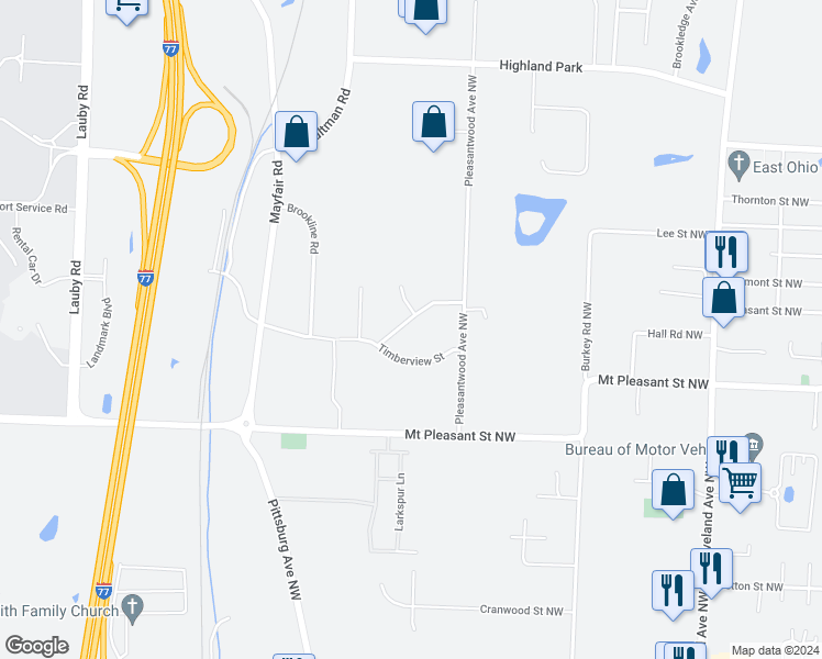 map of restaurants, bars, coffee shops, grocery stores, and more near 3872 Beech Hill Road Northwest in North Canton