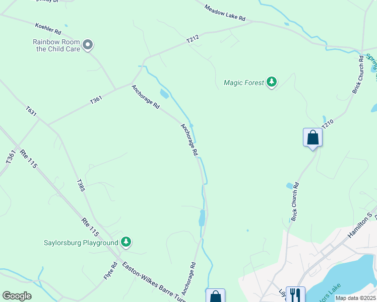 map of restaurants, bars, coffee shops, grocery stores, and more near 441 Anchorage Road in Saylorsburg