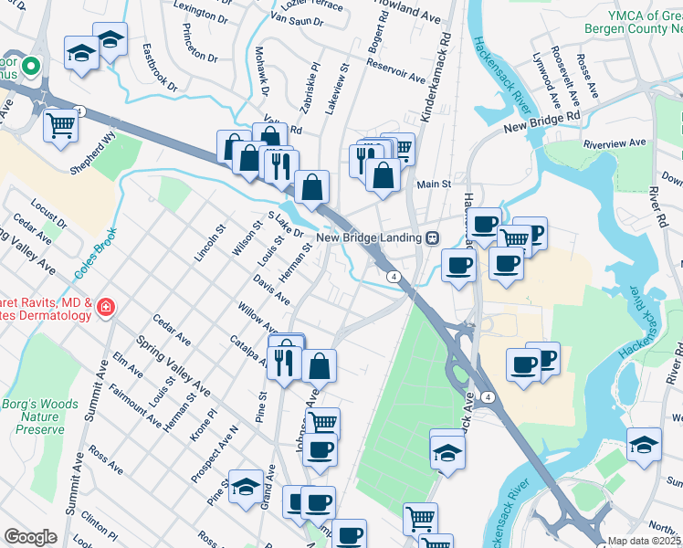 map of restaurants, bars, coffee shops, grocery stores, and more near 960 Main Street in Hackensack