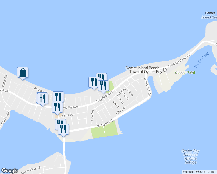 map of restaurants, bars, coffee shops, grocery stores, and more near 359 Bayville Avenue in Bayville