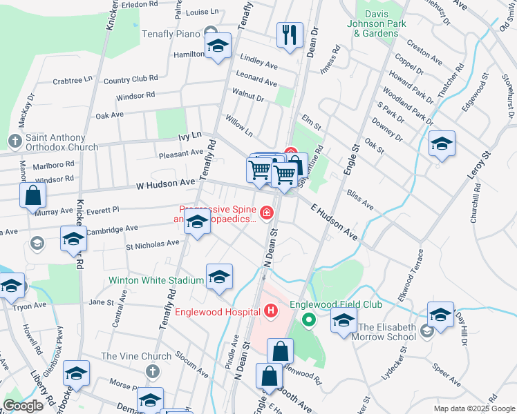 map of restaurants, bars, coffee shops, grocery stores, and more near 453 Orchard Street in Englewood