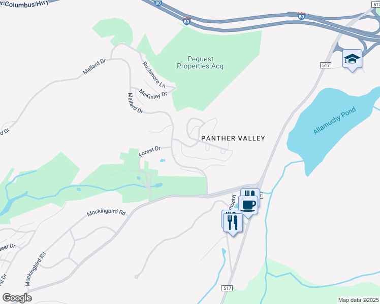 map of restaurants, bars, coffee shops, grocery stores, and more near 12 Yellow Billed Cuckoo Road in Hackettstown
