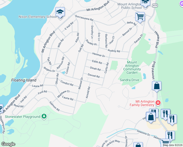 map of restaurants, bars, coffee shops, grocery stores, and more near 511 Davsel Road in Roxbury Township