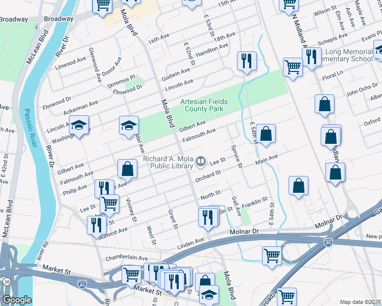 map of restaurants, bars, coffee shops, grocery stores, and more near 228 Philip Avenue in Elmwood Park