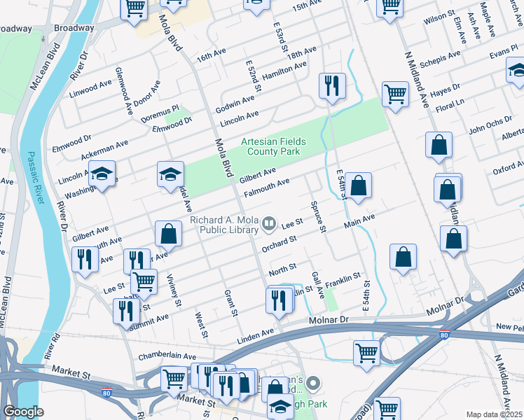 map of restaurants, bars, coffee shops, grocery stores, and more near 228 Philip Avenue in Elmwood Park