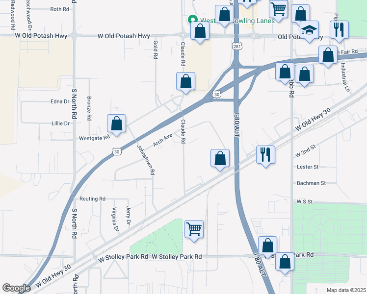 map of restaurants, bars, coffee shops, grocery stores, and more near 1080-1116 Claude Road in Grand Island
